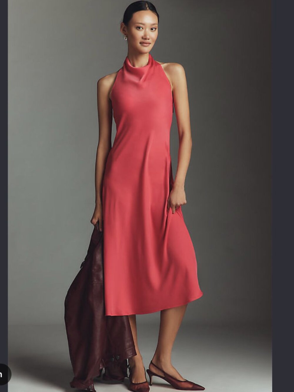 New XL Pink Anthropologie Maeve Jamie Satin Halter Midi Dress